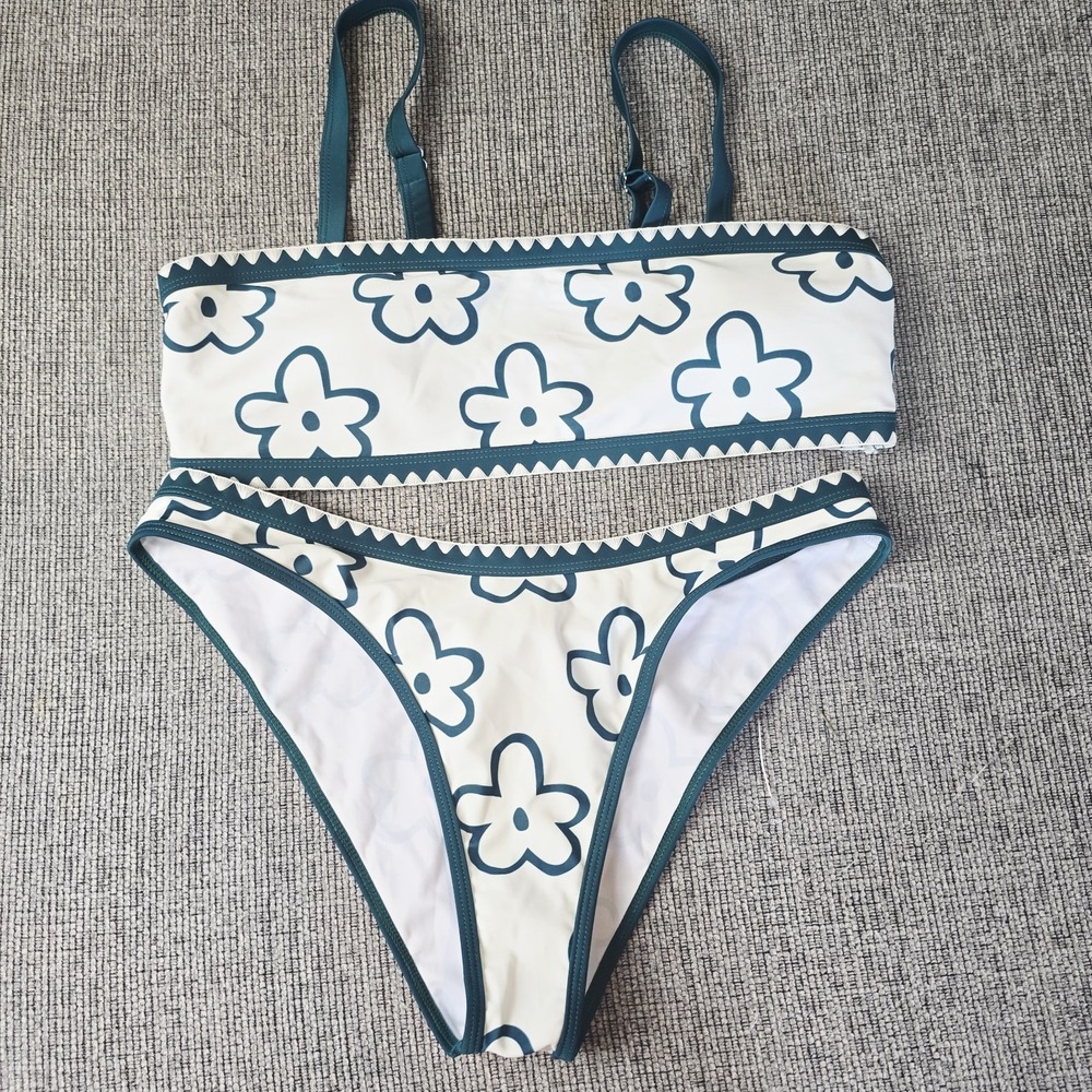 Shein Green Floral Print Bikini‎ & Bottoms Women's Size Large NEW.C70